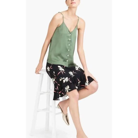 New Jcrew Skirt Xs Black Floral Print Ruffle Pull On - Picture 1 of 8